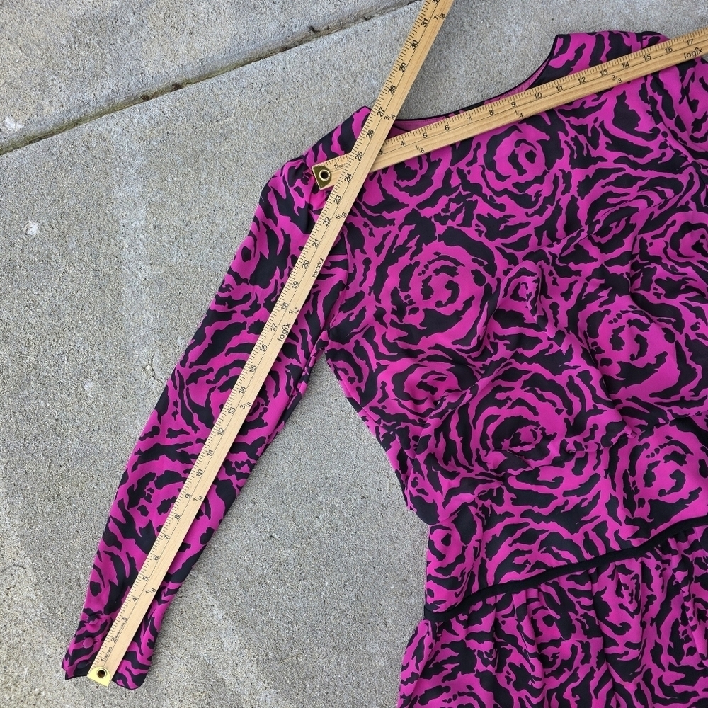 Vintage 80s R&K Originals Pink Rose Print Peplum Dress - Picture 12 of 14